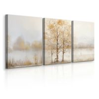 Obrazy Do Salonu Set Krajobraz We Mgle Drzewa Abstrakcja Retro 90cm x 40cm