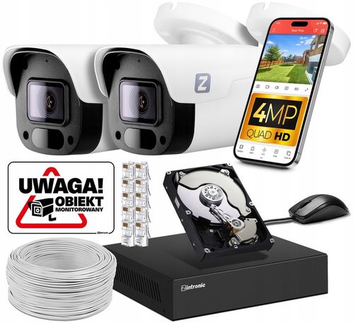 Zestaw MONITORINGU IP POE 2 KAMERY 4MPx 1TB PODGLĄD APLIKACJA DETEKCJA na Arena.pl