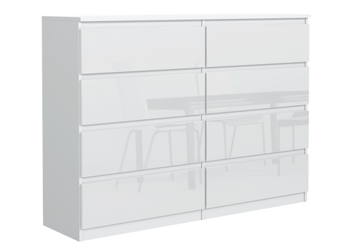 BIAŁA KOMODA 8 SZUFLAD 120CM FRONTY WYSOKI POŁYSK na Arena.pl