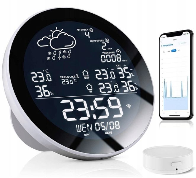 STACJA POGODY POGODOWA WIFI METEOROLOGICZNA TUYA ZEGAR 3 CZUJNIKI SMART zdjęcie 2
