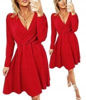 CZERWONA SUKIENKA DAMSKA ELEGANCKA KOPERTOWA ROZKLOSZOWANA WIZYTOWA L