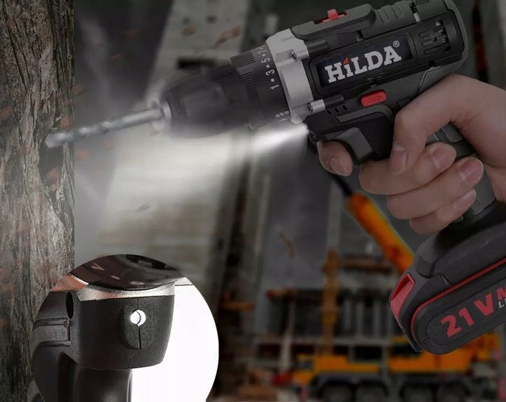 HILDA WIERTARKO WKRĘTARKA AKUMULATOROWA 800 W 21V 2X AKU UDAROWA + BITY zdjęcie 3