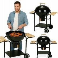 GRILL OGRODOWY WĘGLOWY POKRYWA PÓŁKI RUSZT POPIELNIK KOŁA +GRATIS