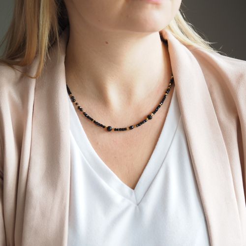 Naszyjnik - Turmalin czarny, Hematyt złoty i srebro złocone na Arena.pl