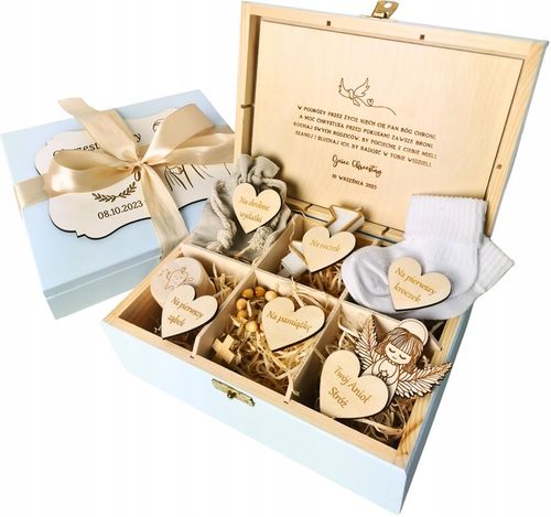 Pamiątka Chrztu Świętego Prezent na Chrzest z Grawerem BŁĘKITNE na Arena.pl