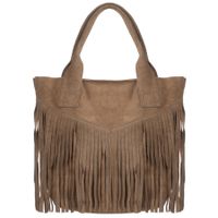 VERA PELLE torebka damska zamszowa shopper boho z frędzlami V650 taupe