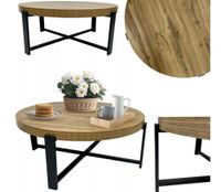 Stolik kawowy okrągły do salonu sypialni ława praktyczny loft 80cm dąb