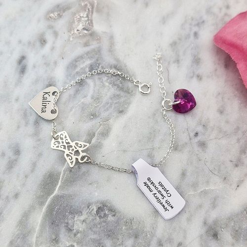 SREBRNA BRANSOLETKA ANIOŁEK I KOMUNIA ŚW. SERCE SWAROVSKI GRAWER na Arena.pl