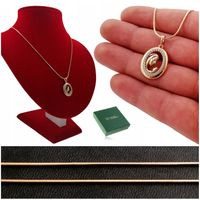 POZŁACANY ŁAŃCUSZEK ŻMIJKA Z ZAWIESZKĄ MATKI BOSKIEJ Z CYRKONIAMI 45 CM 18K