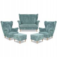 Zestaw wypoczynkowy uszak Bonito sofa fotele pufy  j. zielony