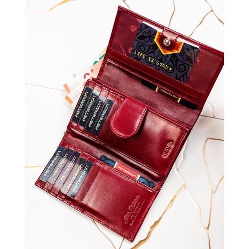 czerwony portfel damski wykonany ze skóry naturalnej, zamykany na Arena.pl