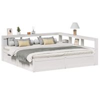 Łóżko z regałem, bez materaca, białe, 200x200 cm, sosnowe