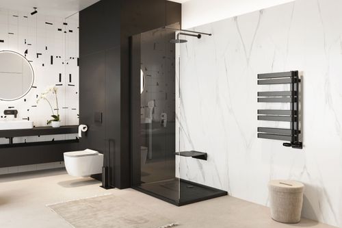 Meteor Side grzejnik łazienkowy asymetryczny 72x50 cm, czarny soft na Arena.pl