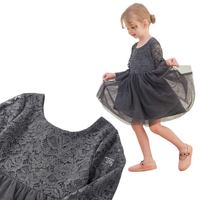 Sukienka dla dziewczynki tiulowa z koronką długi rękaw szara tutu 140