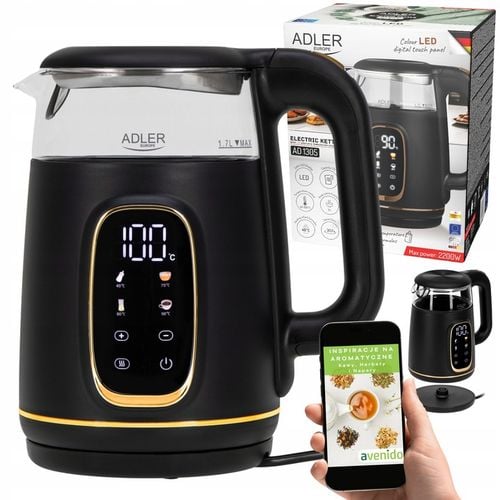 CZAJNIK ELEKTRYCZNY Z REGULACJĄ TEMPERATURY SZKLANY 1,7L Czarny Do na Arena.pl