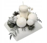 STROIK ŚWIĄTECZNY NA STÓŁ ZE ŚWIECĄ OZDOBA BOŻONARODZENIOWA BIAŁY