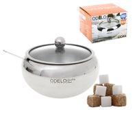 Cukiernica cukierniczka stalowa z łyżeczką szklaną pokrywką GIONA połysk