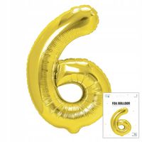 BALON FOLIOWY CYFRĄ CYFERKA 6 ZŁOTA NA IMPREZE URODZINOWĄ PRZYJĘCIE 40cm