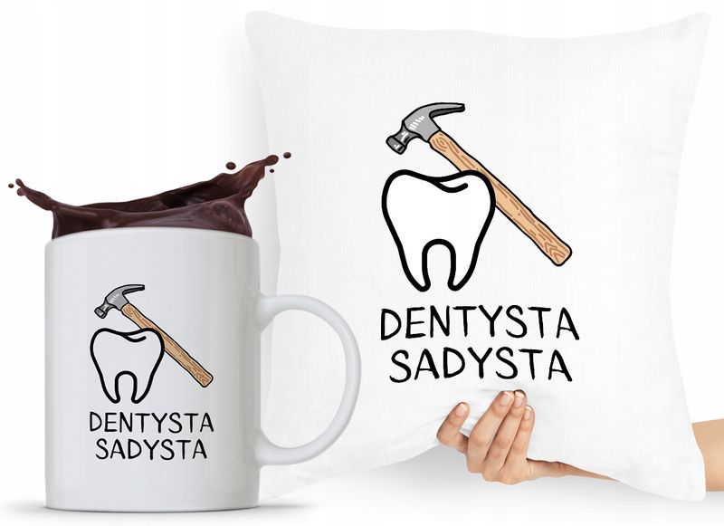 Zestaw Poduszka + Kubek Dla Dentysty Stomatologa Z Nadrukiem Ze Zdjęciem zdjęcie 1