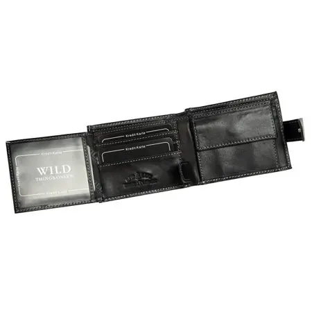 portfel męski skórzany wild things only czarny z zapięciem i przegródkam na Arena.pl