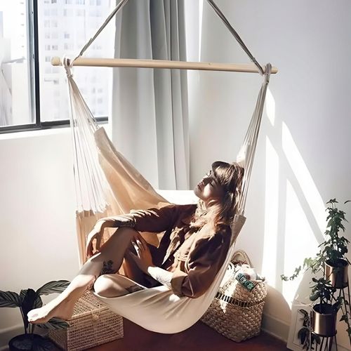FOTEL WISZĄCY OGRODOWY BUJANY KOKON KRZESŁO BRAZYLIJSKIE HUŚTAWKA BOHO BEŻ na Arena.pl