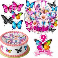 ZESTAW OPŁATEK NA TORT 20CM + 16 POSTACI - MOTYL + IMIĘ 15CM 18CM