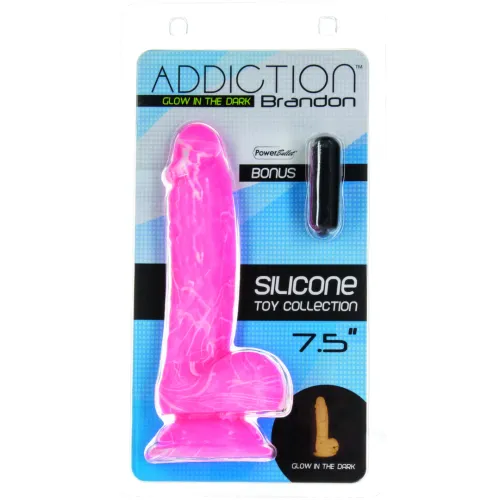 addiction brandon model 19 cm glow in the dark pink, silikonowy, przyssawka na Arena.pl
