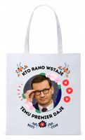 Mateusz Morawiecki Pis Torba Eco Biała Shopper Z Nadrukiem Ze Zdjęciem