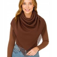 Chusta damska szal zimowa jesienna szalik brązowa GŁADKA BRĄZ