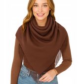 Chusta damska szal zimowa jesienna szalik brązowa GŁADKA BRĄZ