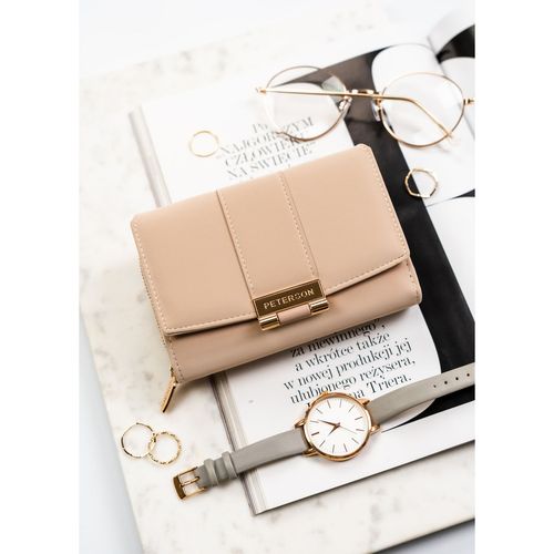 beżowy portfel damski wykonany ze skóry ekologicznej o lekko prążkowanej na Arena.pl