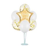 Zestaw balonów sylwestrowych na stojaku Happy New Year, biało-złoty