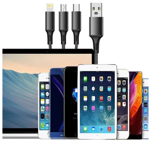 Kabel usb 3w1 1.2m do telefonu przewód lightning iphone micro usb-c na Arena.pl