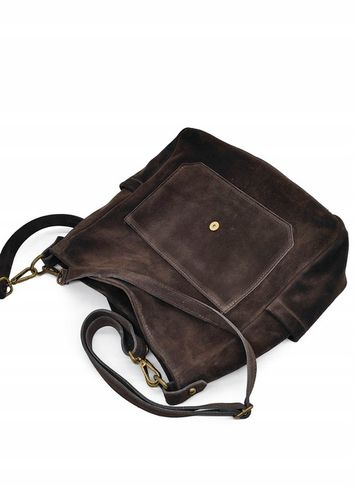 Zamszowa torebka worek skóra brązowa czekoladowa na Arena.pl