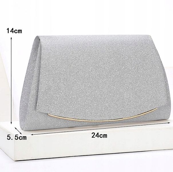 Srebrna Torebka Wieczorowa Kopertówka Wizytowa Łańcuszek Elegancka zdjęcie 8