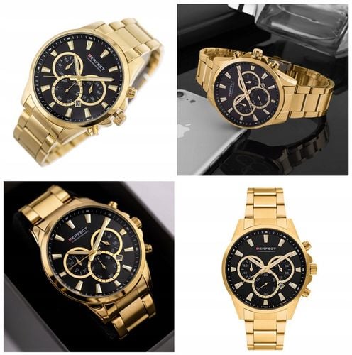 ZEGAREK MĘSKI PERFECT TONY +BOX +GRAWER złoty datownik cyfry czytelny na Arena.pl