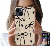 ETUI DO IPHONE 14 - BEŻOWE KOKARDKI WSTĄŻKA MODNE WZORY