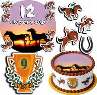 ZESTAW OPŁATEK NA TORT 20CM + 17 POSTACI - KONIE KOŃ + IMIĘ 15CM 18CM