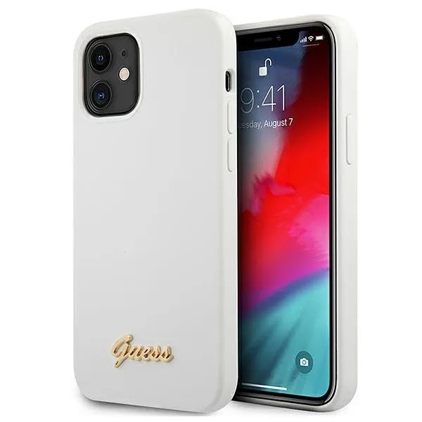Etui Guess Metal Logo Script na iPhone 12 mini - białe zdjęcie 1