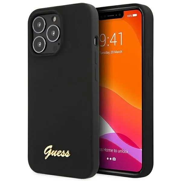 Etui Guess Silicone Script Gold Logo na iPhone 13 Pro Max - czarne zdjęcie 1