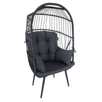 Fotel na taras, kokon stojący ogrodowy – czarny stelaż, szare poduszki KS239B