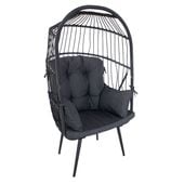 Fotel na taras, kokon stojący ogrodowy – czarny stelaż, szare poduszki KS239B