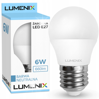 10x Żarówka LED E27 Kulka 6W 4500K Biała Neutralna 660lm Wydajna CCD