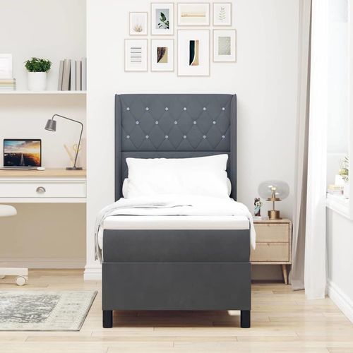 Łóżko z materacem na sprężynach LED ciemno szary 80 x 200 cm na Arena.pl