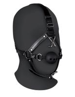 head harness with breathable ball gag and nose hooks - black