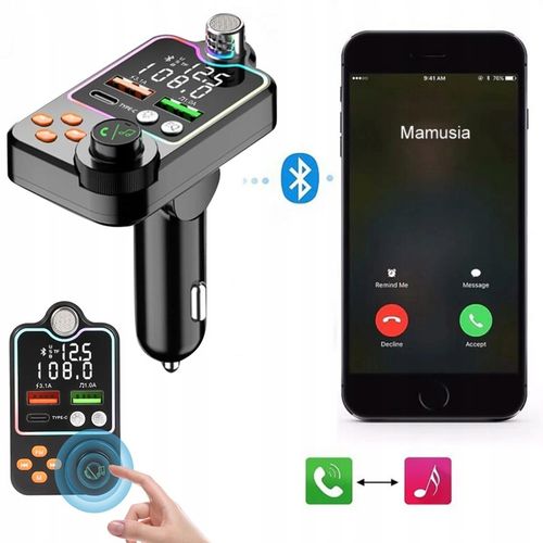 TRANSMITER BLUETOOTH SAMOCHODOWY BT 5.0 ŁADOWANIE QC 3x USB RGB AUDIO FM na Arena.pl