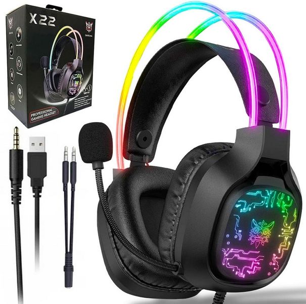 ONIKUMA SŁUCHAWKI GAMINGOWE X22 DLA GRACZY DO GRANIA Z MIKROFONEM RGB LED zdjęcie 1