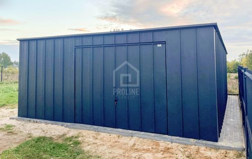 Garaż blaszany na rąbek 6x8 brama uchylna drzwi dach spad w tył PLG218 na Arena.pl
