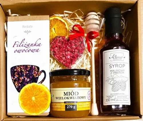 KOSZ BOX PREZENTOWY PREZENT MIÓD HERBATA CZEKOLADA SERCE na Arena.pl