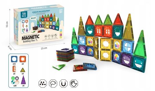 EDUKACYJNE KLOCKI MAGNETYCZNE ZESTAW 56 EL PANELE KONSTRUKCYJNE DLA DZIECI na Arena.pl